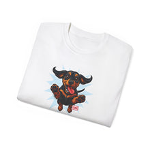 Load image into Gallery viewer, Playful Dachshund Pet Lover's Tee, Dog Lover T-Shirt, Funny Graphic Shirt, Casual Wear, Gift for Dog Parents, Soft Cotton Tee