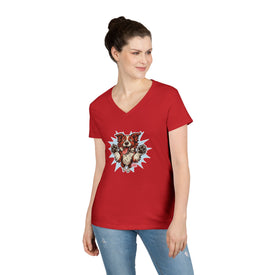 Cute Dog Lover V-Neck T-Shirt, Pet Lover Gift, Animal Rescue Tee, Red and White Border Collie Dog Mom Shirt