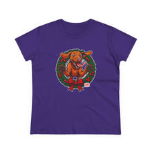 Load image into Gallery viewer, Festive Vizsla Dog Lover's Tee, Cute Animal T-Shirt, Holiday Gift, Casual Wear, Fun Christmas Design, Wreath Print Top