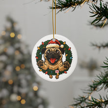 Load image into Gallery viewer, Pug Holiday Ornaments, Cute 2-Sided Ceramic Christmas Decor, Pet Lover Gifts
