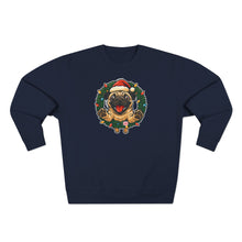 Load image into Gallery viewer, Festive Pug Sweatshirt, Unisex Crewneck, Holiday Gift, Dog Lover Apparel, Christmas Sweater, Cozy Winter Wear