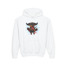 Load image into Gallery viewer, Youth Hoodie with Playful Dachshund Dog Design, Cozy Sweatshirt for Animal Lovers, Fun Pet Apparel, Gift for Kids, Perfect for Casual Wear
