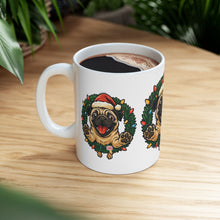 Load image into Gallery viewer, Festive Pug Ceramic Mug - Holiday Gift, Cute Pet Lover Mug, Christmas Mug, Coffee Cup, Dog-Themed Drinkware