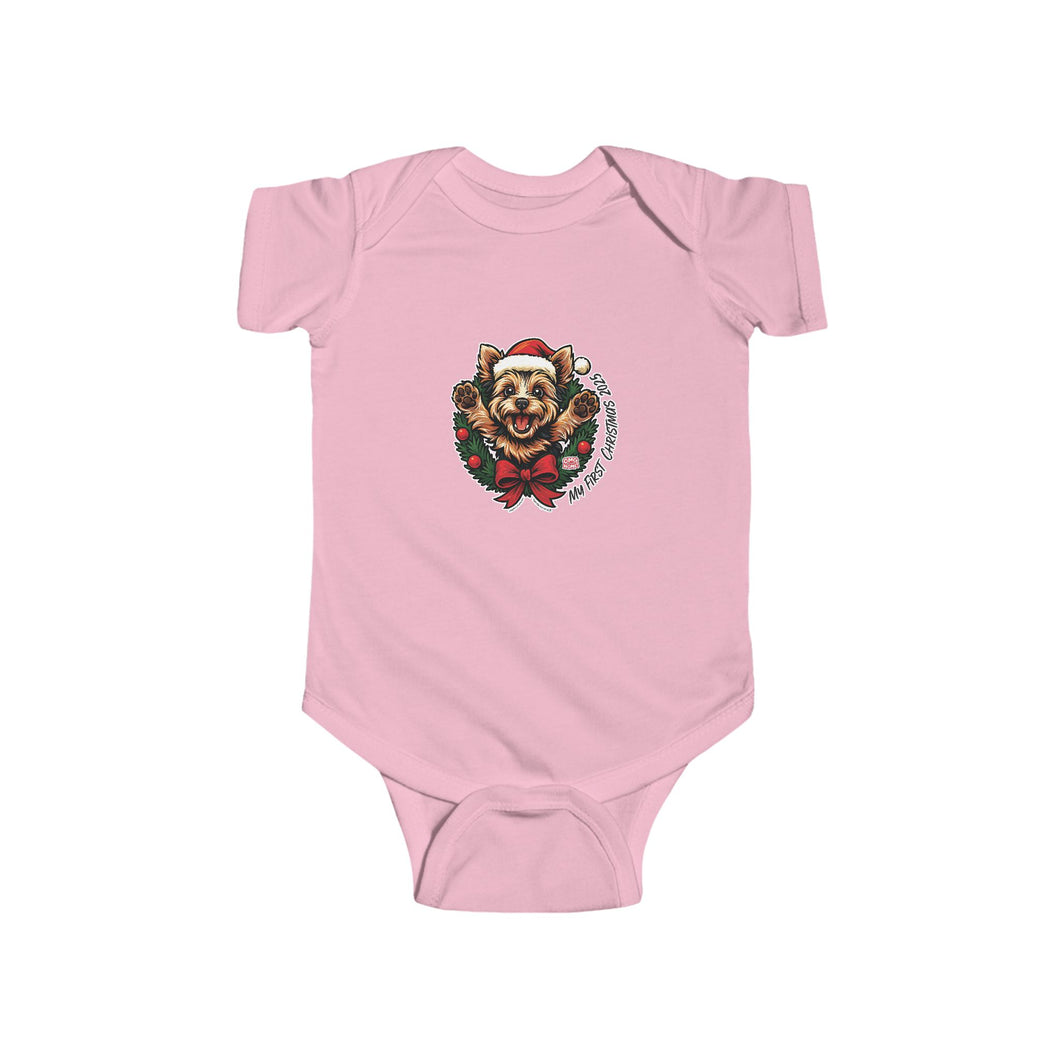 Adorable Baby Holiday Bodysuit, Cute Infant Christmas Outfit, My First Christmas, Holiday Gift for Newborns, Yorkie Lover Baby Wear