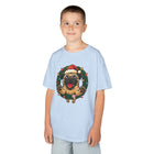 Festive Kids Tee with Pug in Santa Wreath, Christmas Shirt, Holiday Apparel, Cute Kids Clothing, Gift for Dog Lovers, Winter Fun Tee