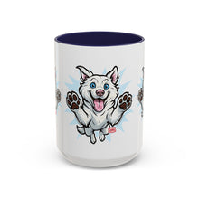 Load image into Gallery viewer, Happy White Husky Accent Coffee Mug | Cute Jumping Dog Paw Print Design (11/15 oz)