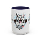 Happy White Husky Accent Coffee Mug | Cute Jumping Dog Paw Print Design (11/15 oz)