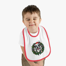 Load image into Gallery viewer, Baby Bib with Boston Terrier Holiday Design, Cute Christmas Bib, Baby Feeding Bib, Holiday Gift for New Parents, Bostie Lover Bib