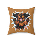 Happy Longhaired Dachshund Throw Pillow — Cute Jumping Sausage Dog Decorative Cushion