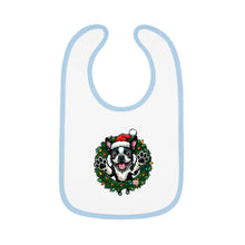Load image into Gallery viewer, Baby Bib with Boston Terrier Holiday Design, Cute Christmas Bib, Baby Feeding Bib, Holiday Gift for New Parents, Bostie Lover Bib
