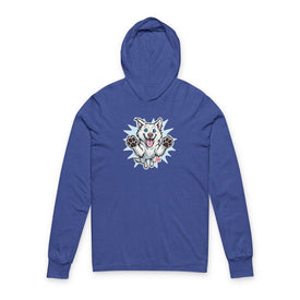 Playful White Husky Illustration Hoodie | Cute Jumping Dog Long Sleeve
