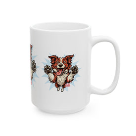 Cheerful Red Border Collie Dog Mug, Pet Lover Gift, Cute Coffee Cup, Animal Enthusiast, Fun Home Decor, Dog-themed Drinkware