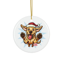 Load image into Gallery viewer, Festive Yellow Lab Dog Ceramic Ornaments, Holiday Decor, Pet Lover Gift, Christmas Decorations, 2-Sided Print, Unique Holiday Keepsake