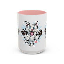 Load image into Gallery viewer, Happy White Husky Accent Coffee Mug | Cute Jumping Dog Paw Print Design (11/15 oz)