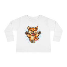 Load image into Gallery viewer, Shiba Inu Puppy Toddler Long Sleeve Tee | Cute Jumping Dog Kids Shirt