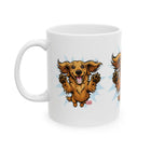 Happy Leaping Longhaired Dachshund Illustration Mug | Ceramic Coffee Cup