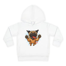 Load image into Gallery viewer, Adorable Toddler Fleece Hoodie with Playful Pug Design, Kids Pullover, Cute Dog Sweater, Pet Lover Gift, Cozy Toddler Apparel
