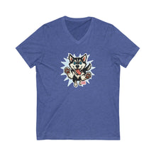 Load image into Gallery viewer, Playful Siberian Husky Dog Graphic V-Neck Tee, Fun Pet Apparel, Gifts for Dog Lovers, Casual Outfit, Birthday Present