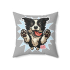 Playful Border Collie Dog Square Pillow, Dog Lover Decor, Home Cushion, Pet Theme Gift, Fun Animal Accent, Cute Puppy Pillow