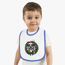 Load image into Gallery viewer, Baby Bib with Boston Terrier Holiday Design, Cute Christmas Bib, Baby Feeding Bib, Holiday Gift for New Parents, Bostie Lover Bib