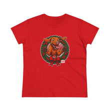 Load image into Gallery viewer, Festive Vizsla Dog Lover's Tee, Cute Animal T-Shirt, Holiday Gift, Casual Wear, Fun Christmas Design, Wreath Print Top