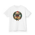 Festive Kids Tee with Pug in Santa Wreath, Christmas Shirt, Holiday Apparel, Cute Kids Clothing, Gift for Dog Lovers, Winter Fun Tee