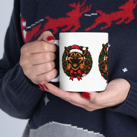 Festive  German Shepherd Dog Lover Ceramic Mug | Christmas Gift, Holiday Decor, Pet Lover's Mug, Cute GSD Cup, Coffee Tea Mug