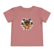 Load image into Gallery viewer, Toddler Tee — Playful Jumping Pug Graphic Shirt for Kids