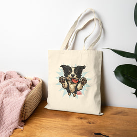 Playful Border Collie Dog Cotton Canvas Tote Bag | Eco-Friendly Shopping, Gift for Dog Lovers, Travel Tote, Pet Lover's Accessory