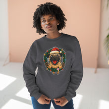 Load image into Gallery viewer, Festive Pug Sweatshirt, Unisex Crewneck, Holiday Gift, Dog Lover Apparel, Christmas Sweater, Cozy Winter Wear