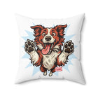 Red Border Collie Dog Lover's Square Pillow, Cute Pet Decor, Animal Gift, Throw Pillow for Home, Dog Art Cushion