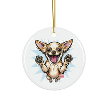 Load image into Gallery viewer, Happy Jumping Chihuahua Ceramic Ornament | Double-Sided Printed Round Ornament