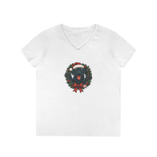 Load image into Gallery viewer, Cute Black Labrador Retriever Christmas V-Neck T-Shirt, Holiday Tee, Festive Womens Shirt, Christmas Gift, Winter Apparel