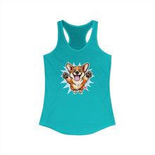 Load image into Gallery viewer, Cute Leaping Corgi Racerback Tank | Playful Happy Corgi Design