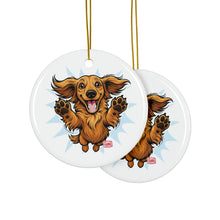 Load image into Gallery viewer, Happy Jumping Dachshund Ornament | Ceramic 2-Side Print
