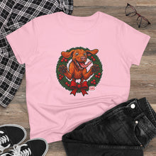 Load image into Gallery viewer, Festive Vizsla Dog Lover's Tee, Cute Animal T-Shirt, Holiday Gift, Casual Wear, Fun Christmas Design, Wreath Print Top