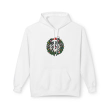 Load image into Gallery viewer, Festive Boston Terrier Wreath Design Hoodie - Cozy Winter Apparel, Gift for Her, Holiday Essentials, Warm Fleece, Casual Wear
