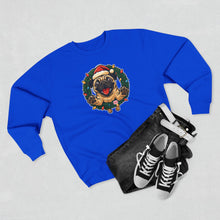 Load image into Gallery viewer, Festive Pug Sweatshirt, Unisex Crewneck, Holiday Gift, Dog Lover Apparel, Christmas Sweater, Cozy Winter Wear