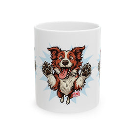 Cheerful Red Border Collie Dog Mug, Pet Lover Gift, Cute Coffee Cup, Animal Enthusiast, Fun Home Decor, Dog-themed Drinkware