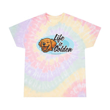 Load image into Gallery viewer, Fun Tie-Dye Tee with 'Life is Golden' Design, Colorful Spiral Shirt for Dog Lovers, Casual Summer Wear, Gift for Pet Owners, Tie-Dye T-Shirt