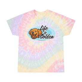 Fun Tie-Dye Tee with 'Life is Golden' Design, Colorful Spiral Shirt for Dog Lovers, Casual Summer Wear, Gift for Pet Owners, Tie-Dye T-Shirt