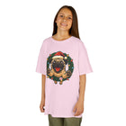 Festive Kids Tee with Pug in Santa Wreath, Christmas Shirt, Holiday Apparel, Cute Kids Clothing, Gift for Dog Lovers, Winter Fun Tee