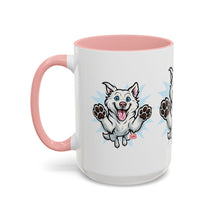 Load image into Gallery viewer, Happy White Husky Accent Coffee Mug | Cute Jumping Dog Paw Print Design (11/15 oz)