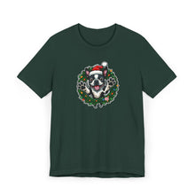 Load image into Gallery viewer, Christmas Boston Terrier Dog Wreath T-Shirt, Holiday Bostie Shirt, Funny Xmas Tee, Unisex Gift, Dog Lover Apparel, Festive Casual Wear