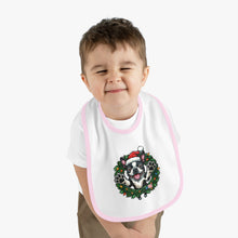 Load image into Gallery viewer, Baby Bib with Boston Terrier Holiday Design, Cute Christmas Bib, Baby Feeding Bib, Holiday Gift for New Parents, Bostie Lover Bib