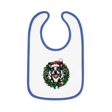 Load image into Gallery viewer, Baby Bib with Boston Terrier Holiday Design, Cute Christmas Bib, Baby Feeding Bib, Holiday Gift for New Parents, Bostie Lover Bib