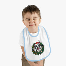 Load image into Gallery viewer, Baby Bib with Boston Terrier Holiday Design, Cute Christmas Bib, Baby Feeding Bib, Holiday Gift for New Parents, Bostie Lover Bib