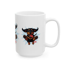 Load image into Gallery viewer, Playful Dachshund Ceramic Mug - Perfect Gift for Dog Lovers, Coffee Mug, Pet Owner Gift, Animal Lover Mug, Funny Dog Mug