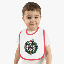 Load image into Gallery viewer, Baby Bib with Boston Terrier Holiday Design, Cute Christmas Bib, Baby Feeding Bib, Holiday Gift for New Parents, Bostie Lover Bib