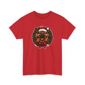 Christmas GSD Puppy Shirt, Holiday T-Shirt, Unisex Cotton Tee, Santa German Shepherd Dog Shirt